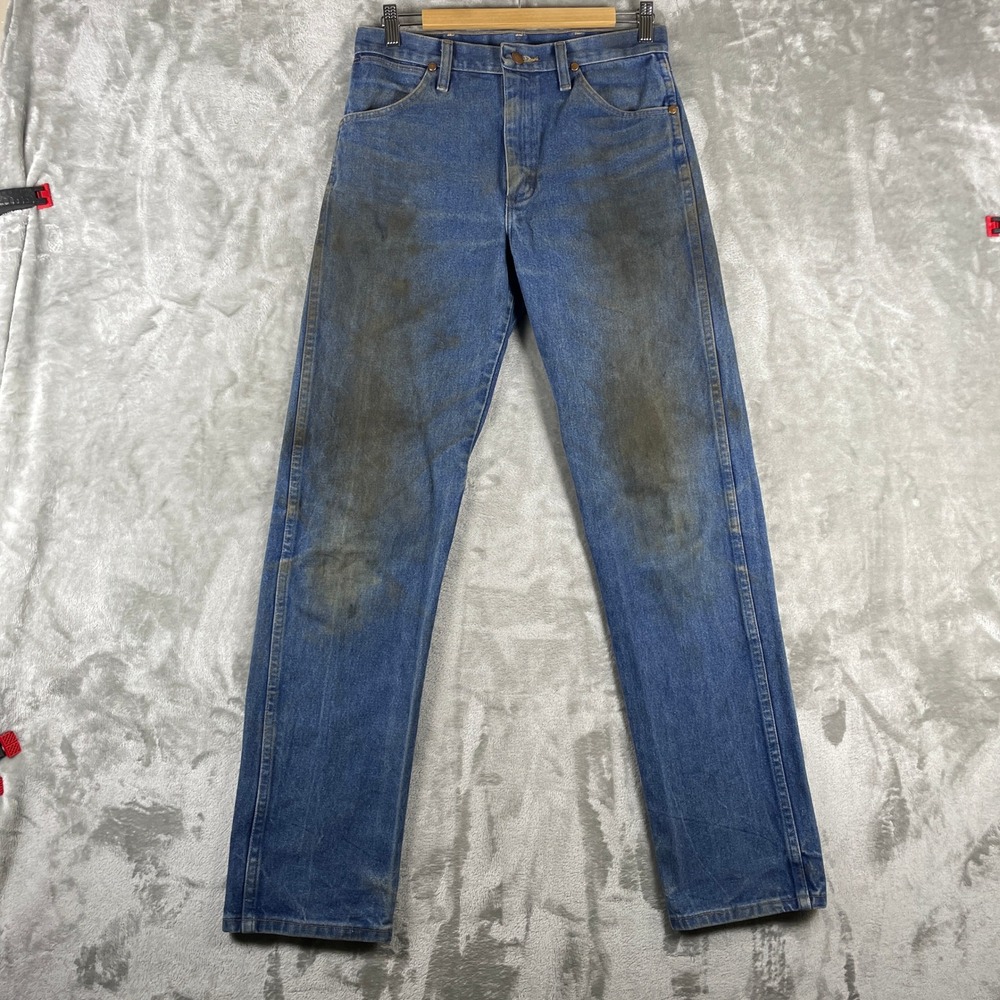 Vintage Wrangler 13MWZ Jeans Mens 30x34 Blue Cowboy Cut Distressed Stained Mud